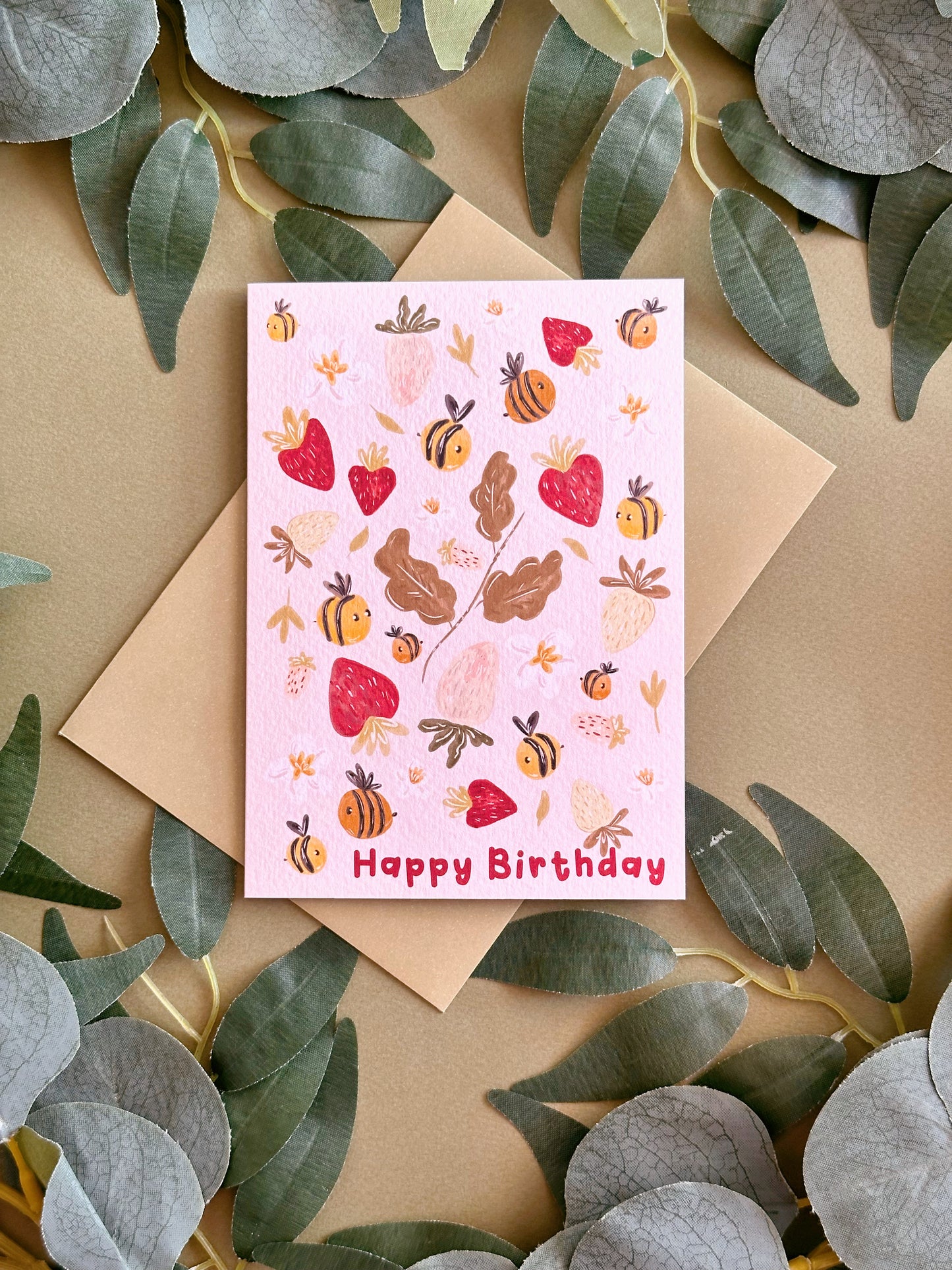 Strawberry Bee Birthday Card