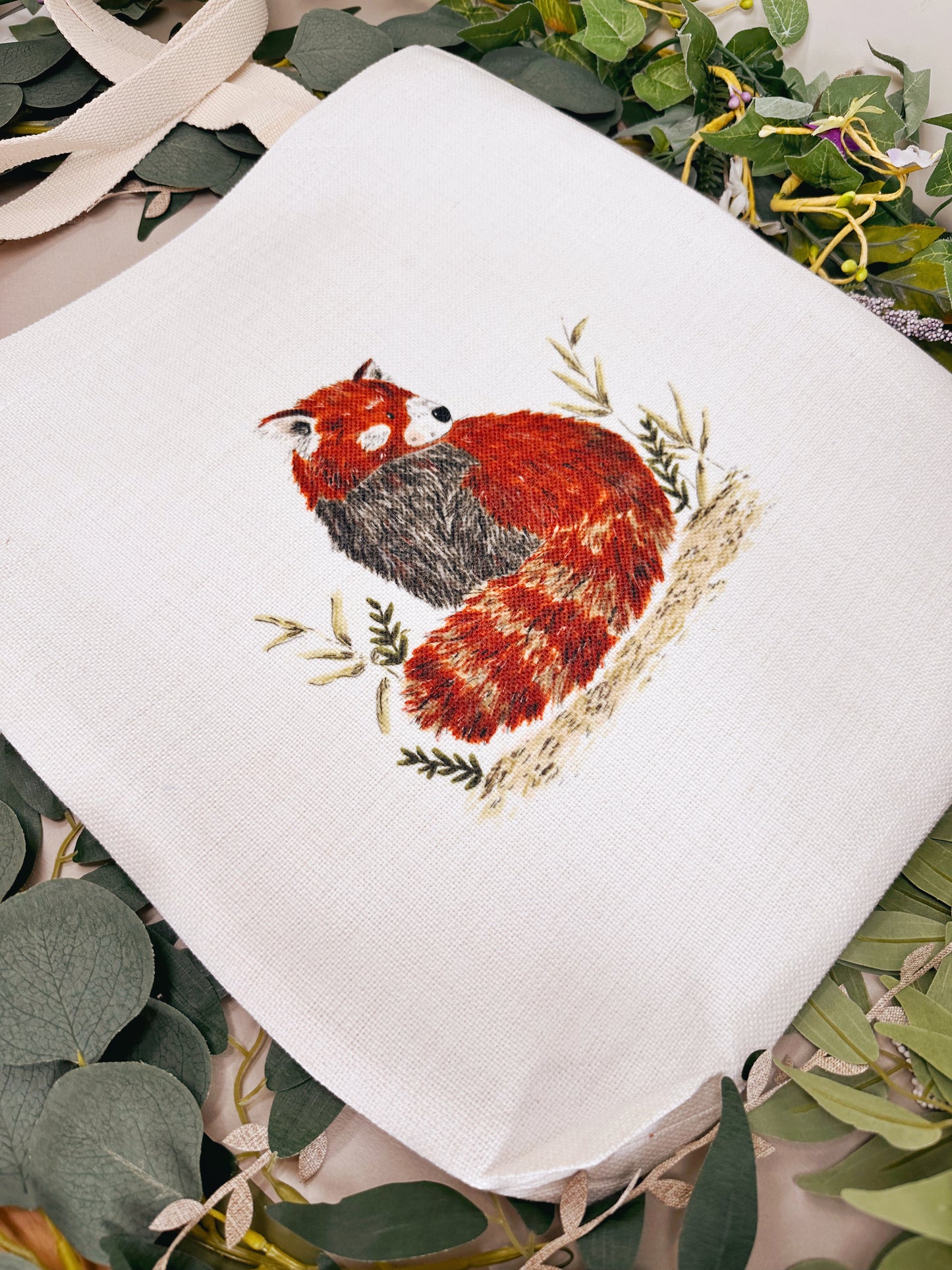 Red Panda Linen Tote Bag