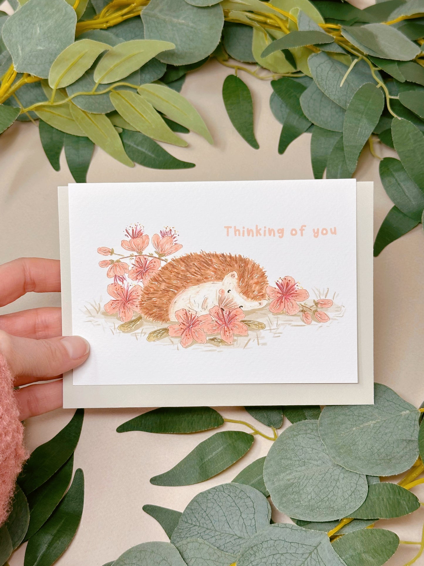 Sakura Hedgehog Thinking of you Card