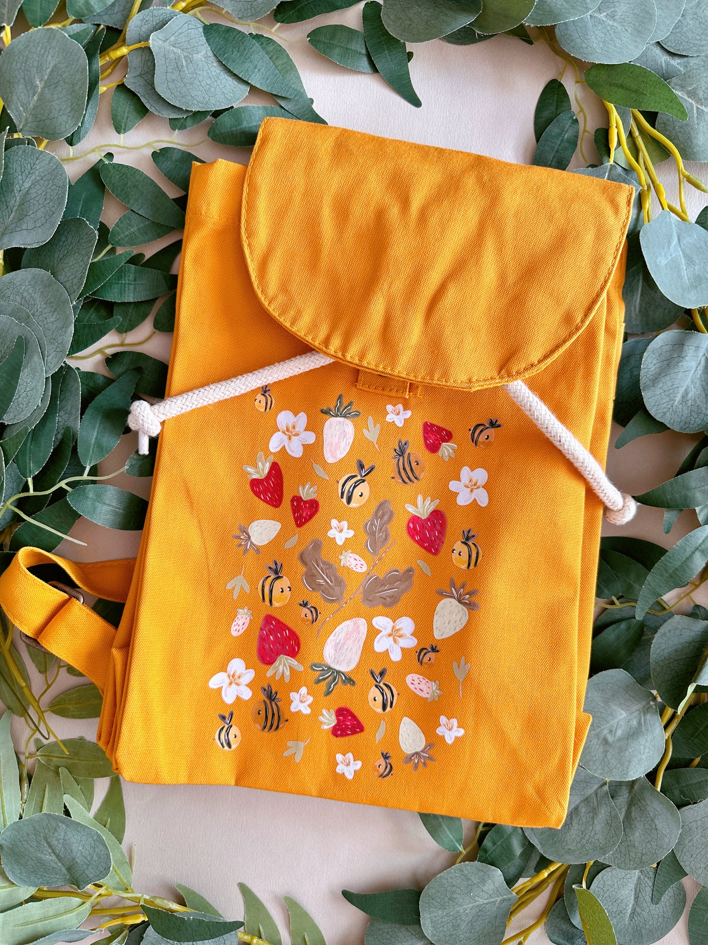 Strawberry Bee Rucksack- Organic Cotton