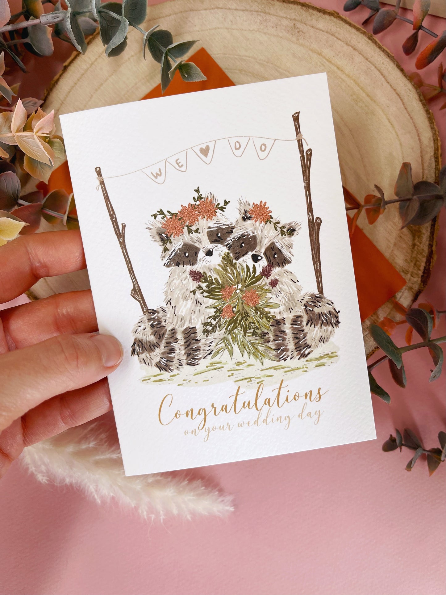 Bohemian Raccoon Wedding Card - Mrs & Mrs