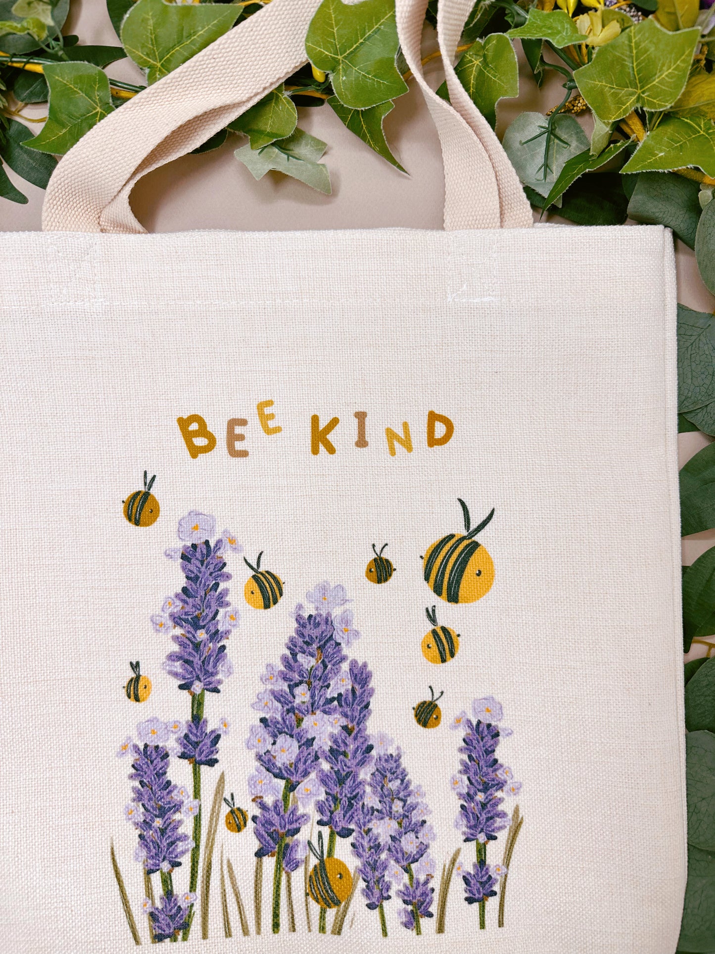 Bee Kind Lavender  Linen Tote Bag