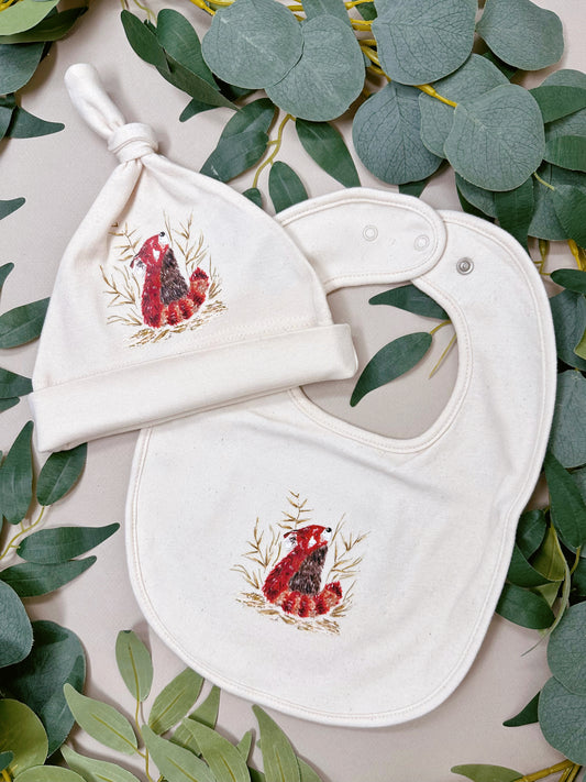 Red Panda Bib & Hat Set