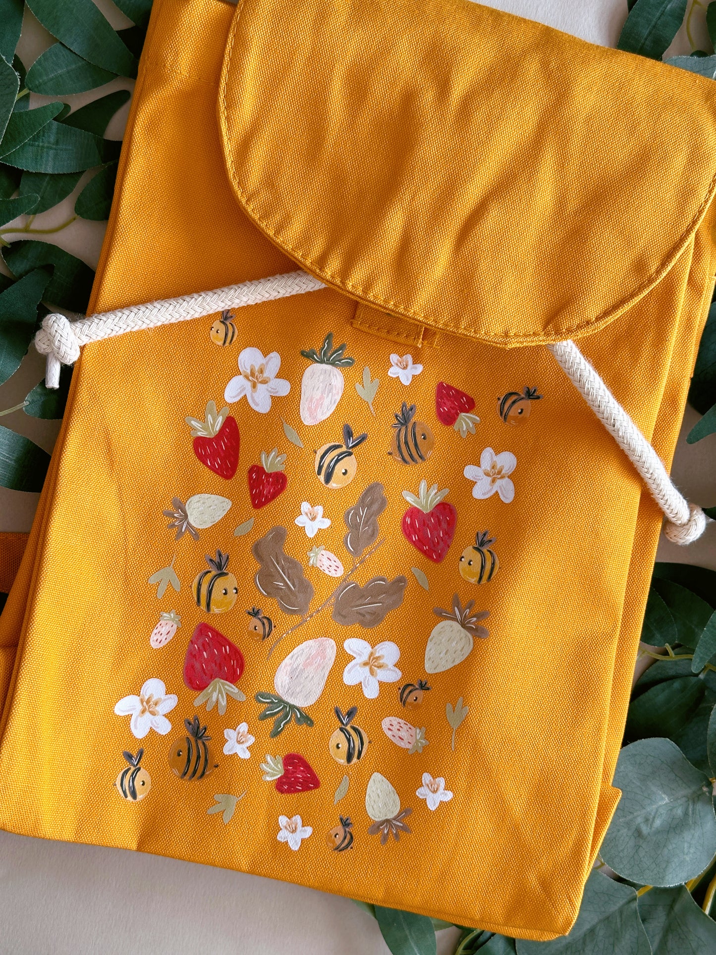 Strawberry Bee Rucksack- Organic Cotton