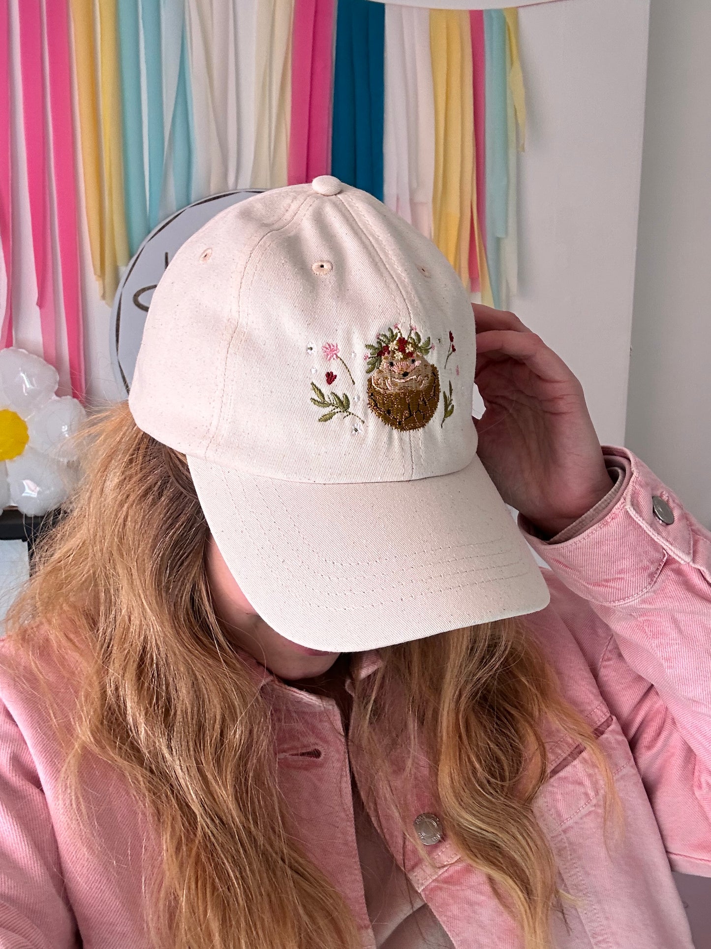 Sakura Hedgehog Embroidered Baseball Cap