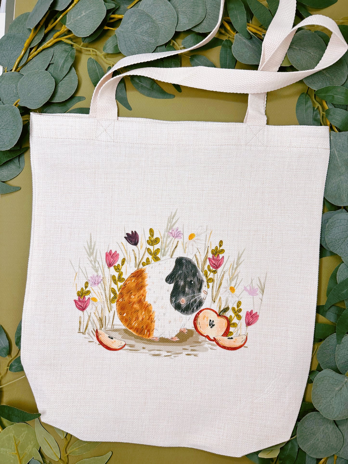 Apple Guinea Pig Linen Tote Bag