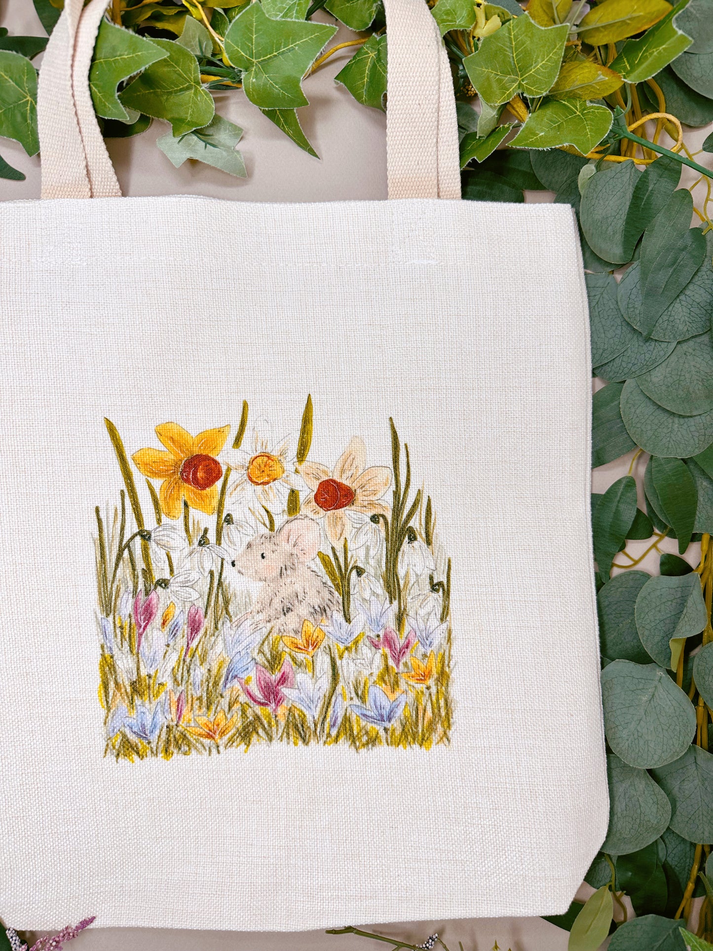 Garden Mouse Linen Tote Bag