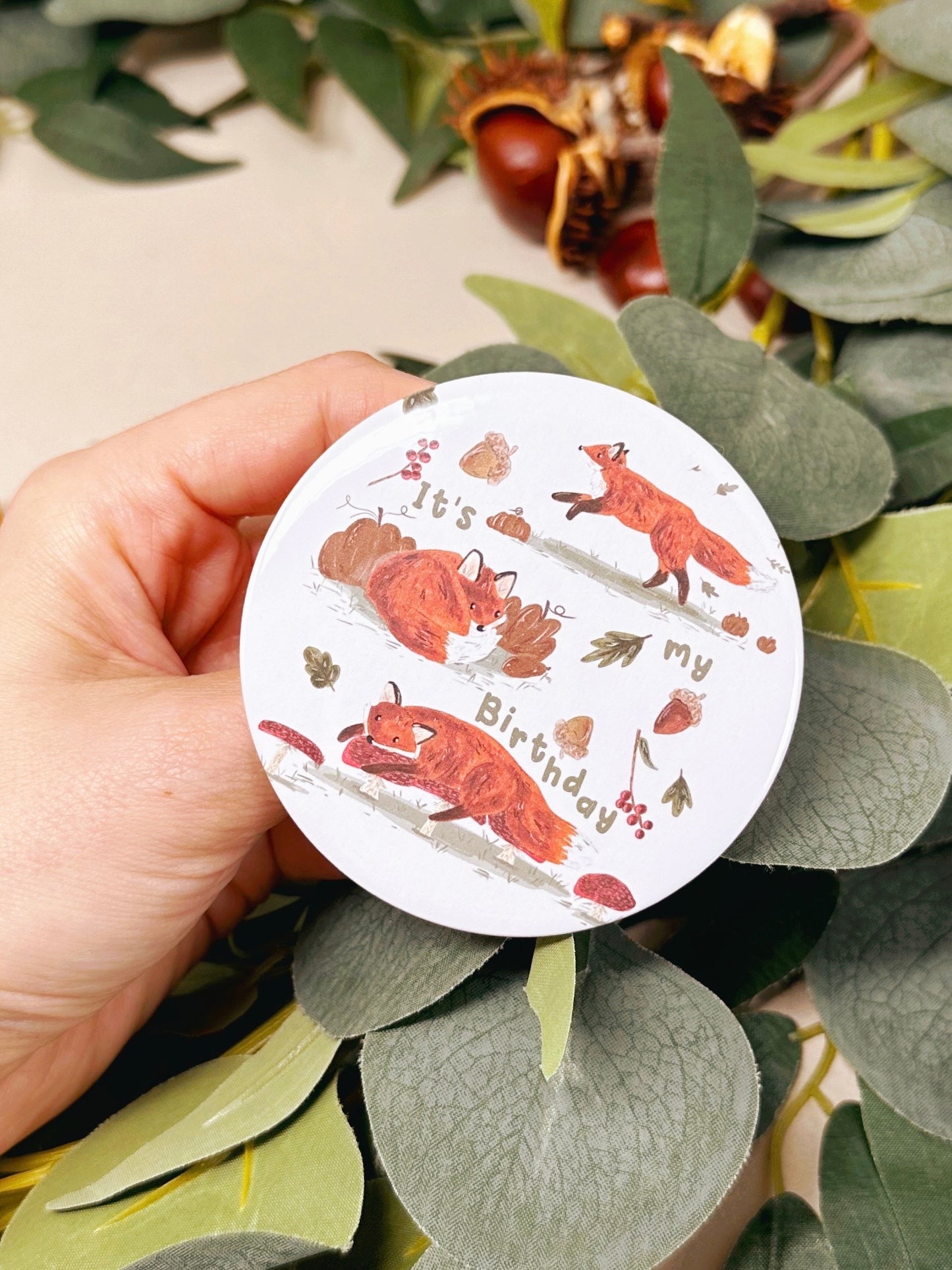 Autumnal Fox Birthday Badge