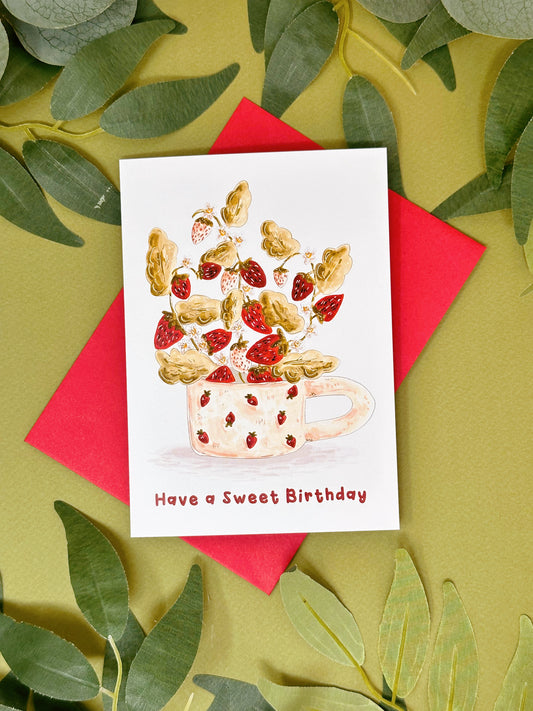 Strawberry cup birthday card