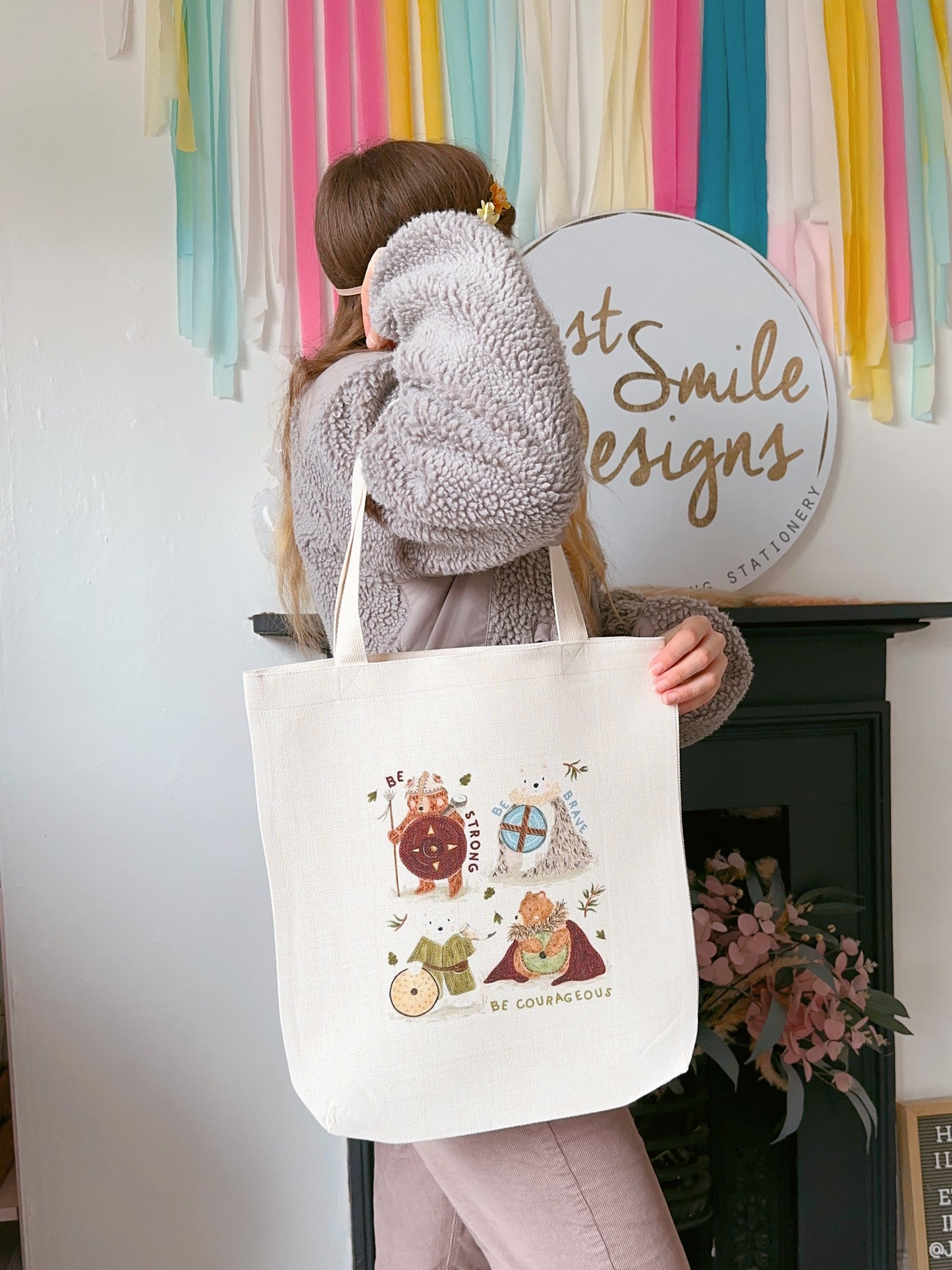 Viking Bear Linen Tote Bag