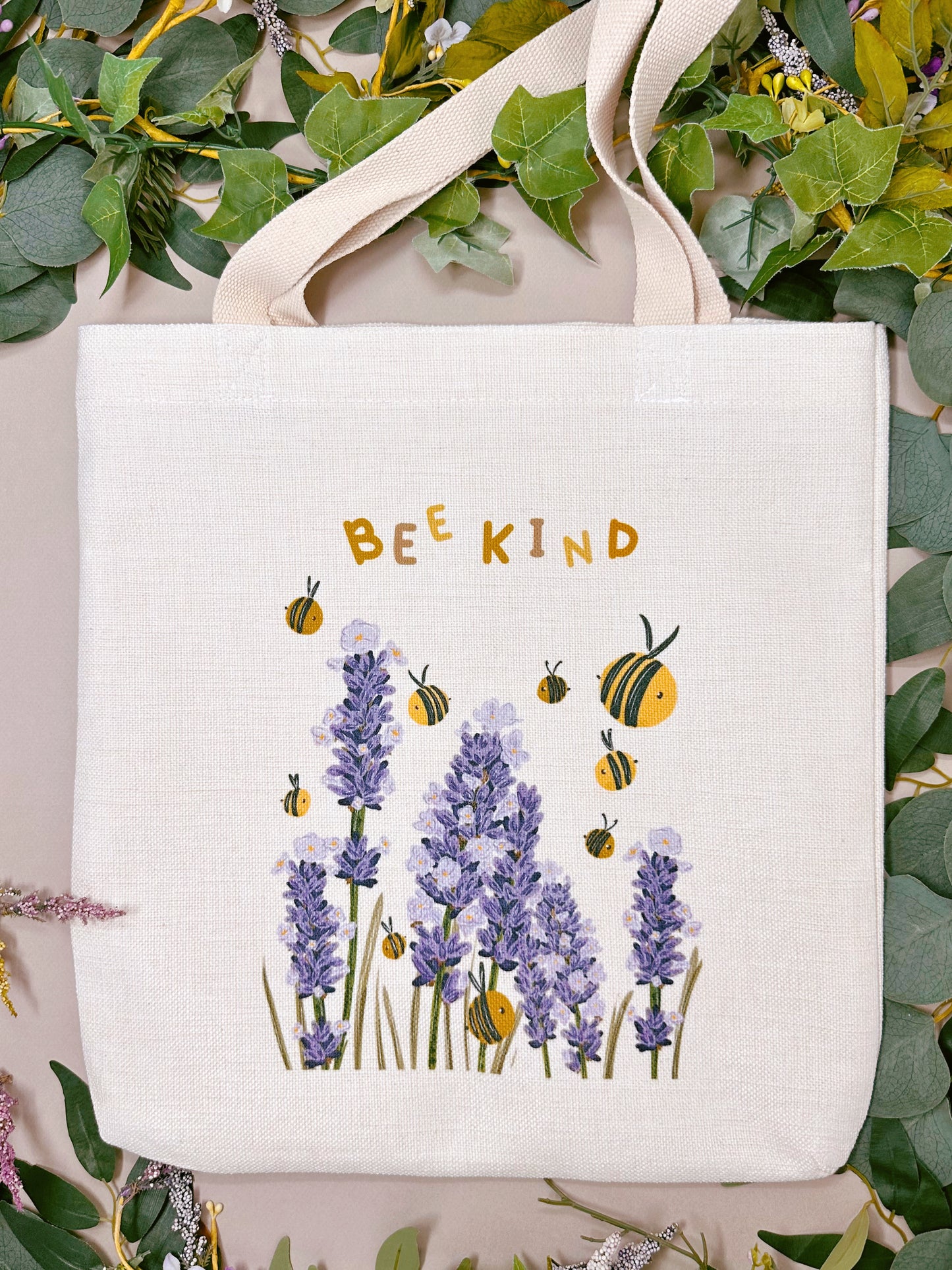 Bee Kind Lavender Linen Tote Bag