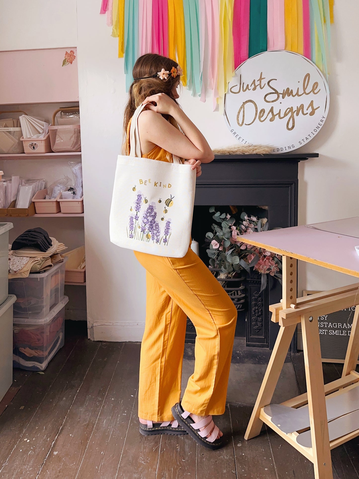 Bee Kind Lavender Linen Tote Bag
