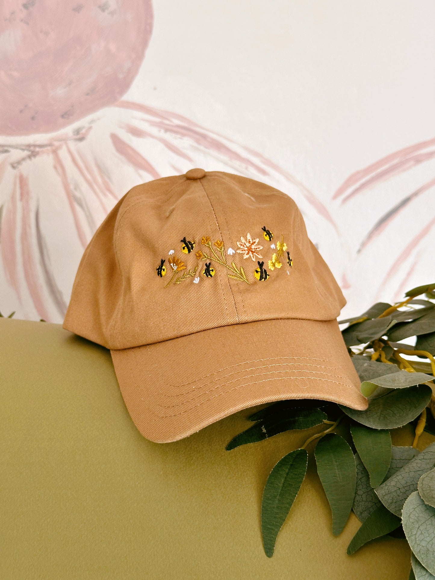 Floral Bee Embroidered Baseball Cap