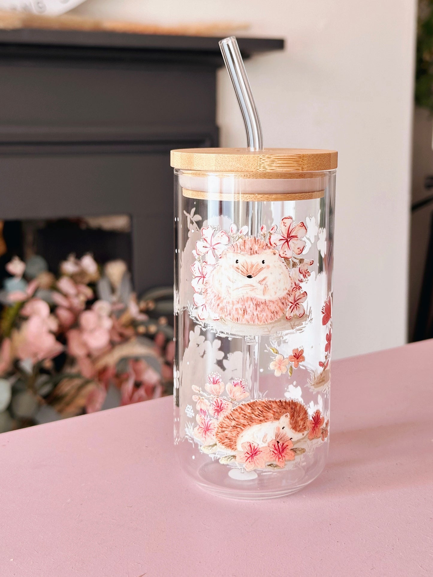 Sakura Hedgehog Glass Tumbler