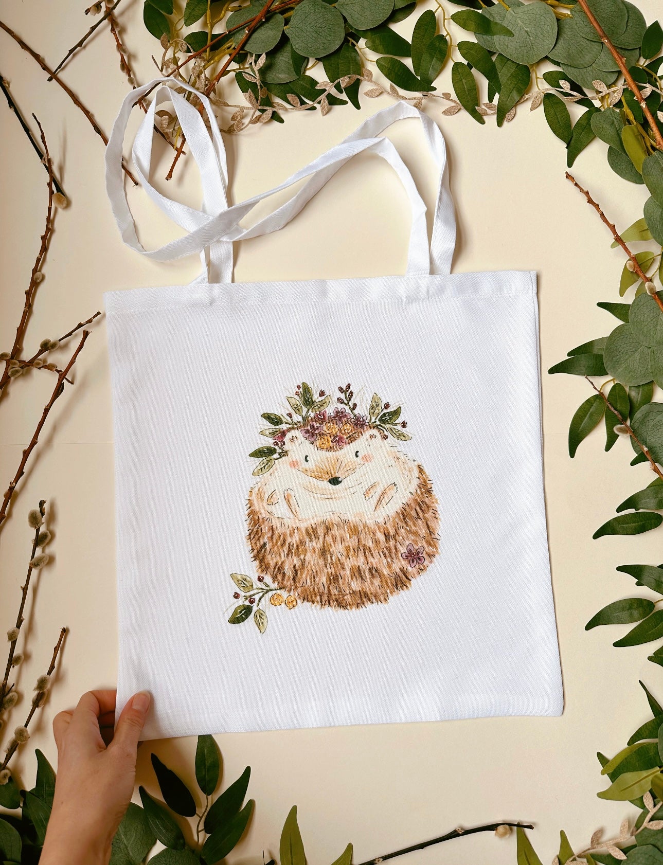 Floral Hedgehog Tote Bag