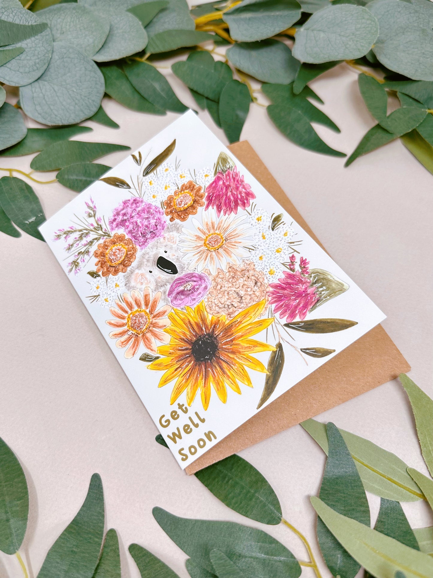 Floral Koala Get Well Card