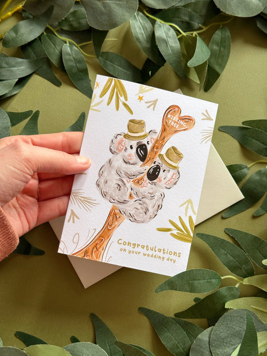 Mr & Mr koala wedding card-close up