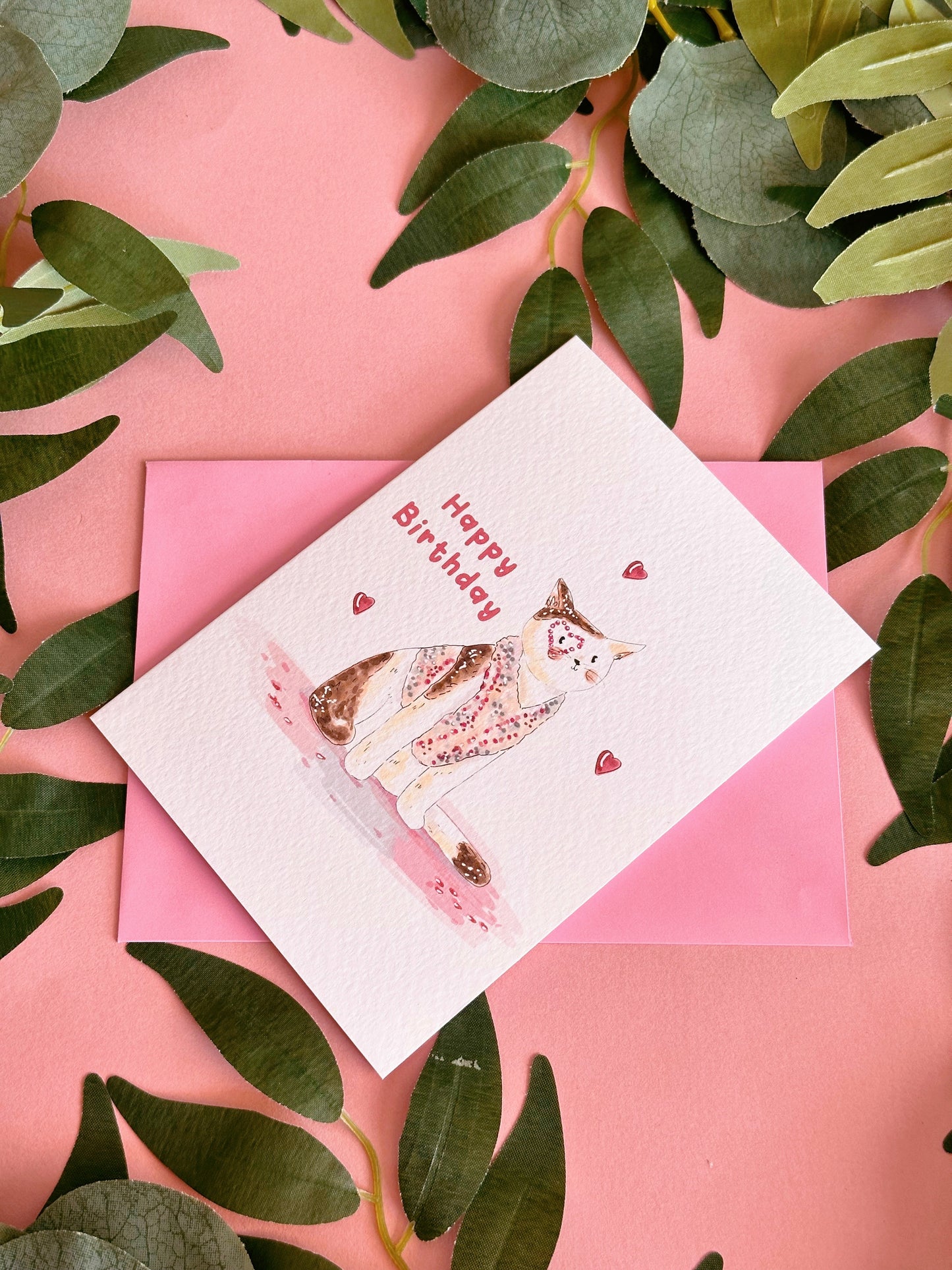 Pink Cat Era Birthday Card