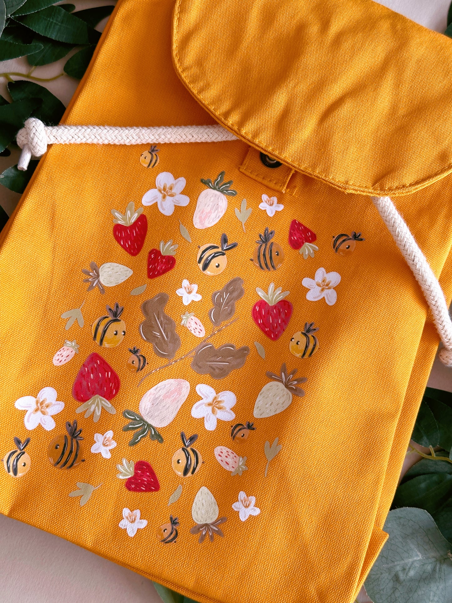 Strawberry Bee Rucksack- Organic Cotton