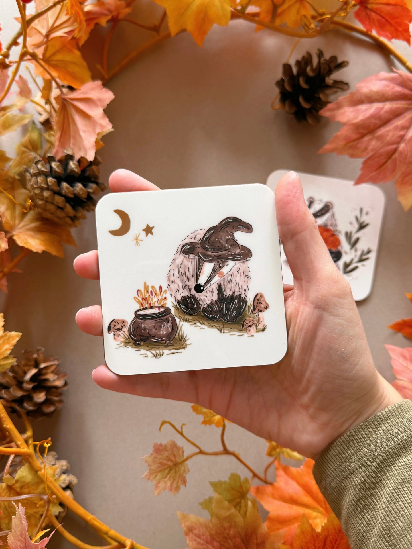 Autumnal Badger Coaster