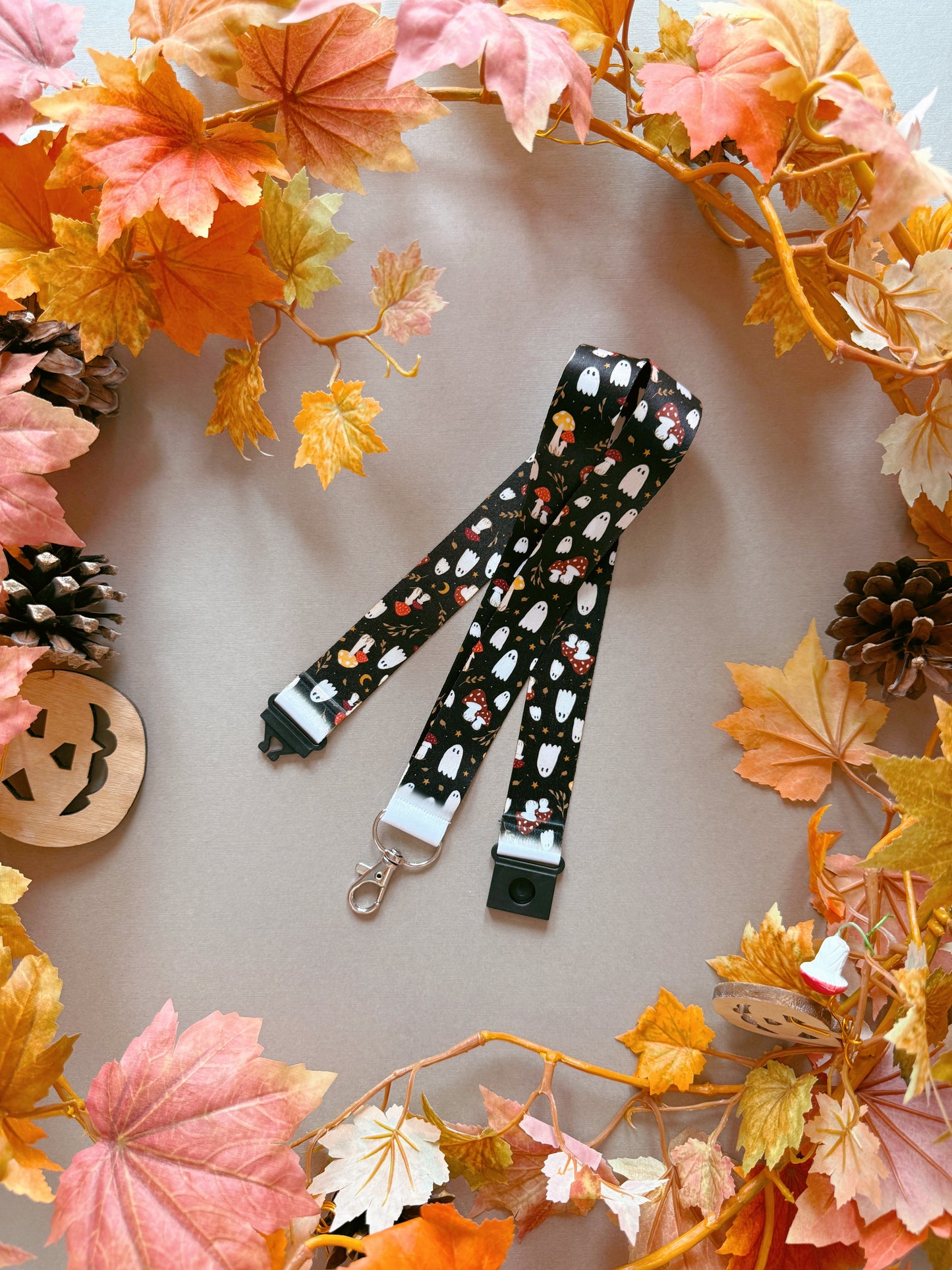 Mushroom Ghost Lanyard - Black