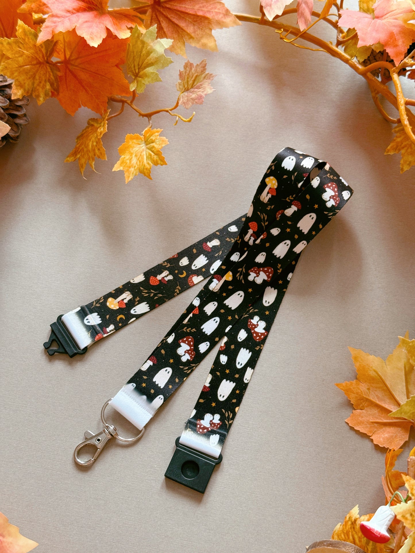 Mushroom Ghost Lanyard - Black