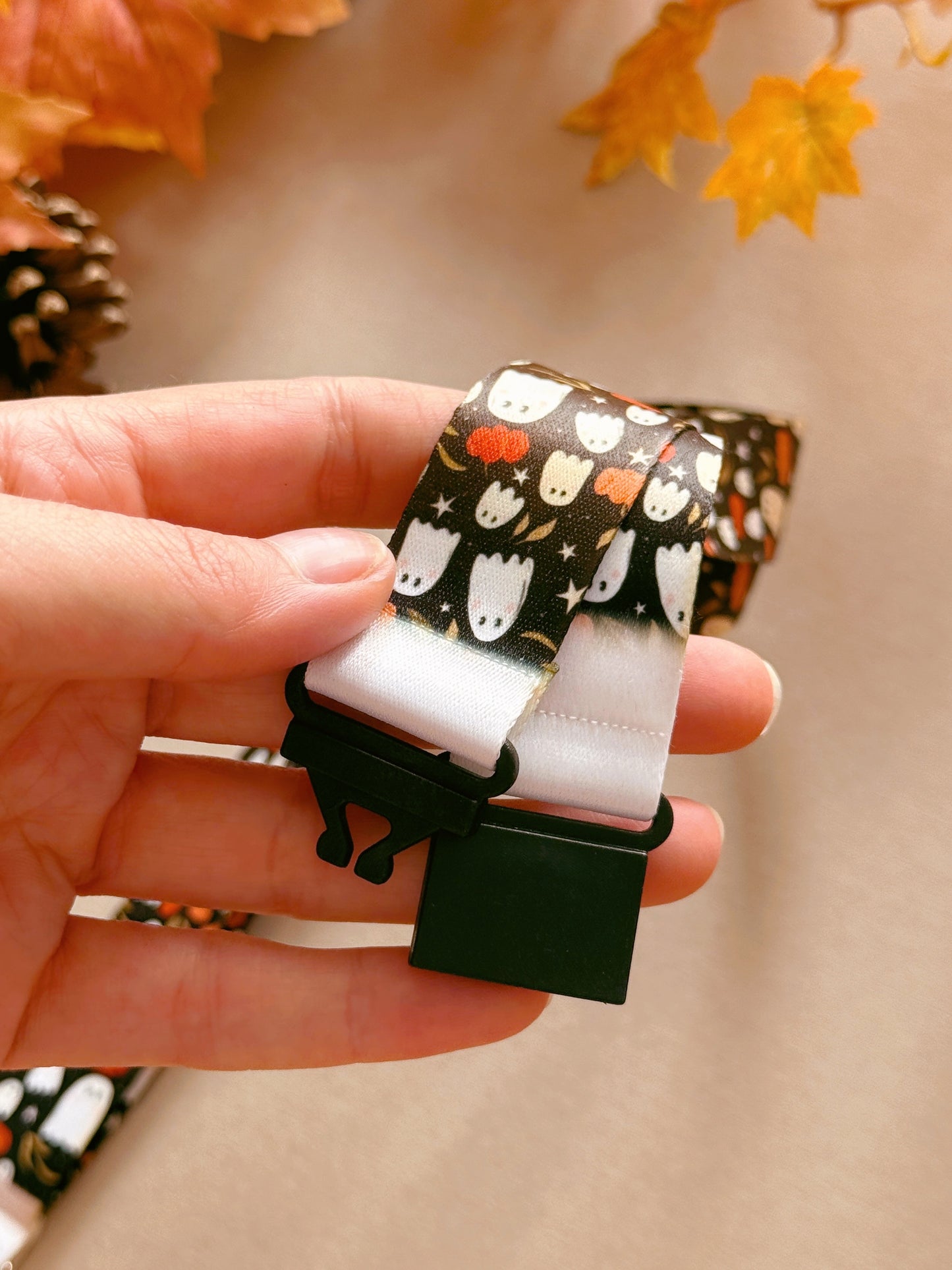 Pumpkin Ghost Lanyard - Black