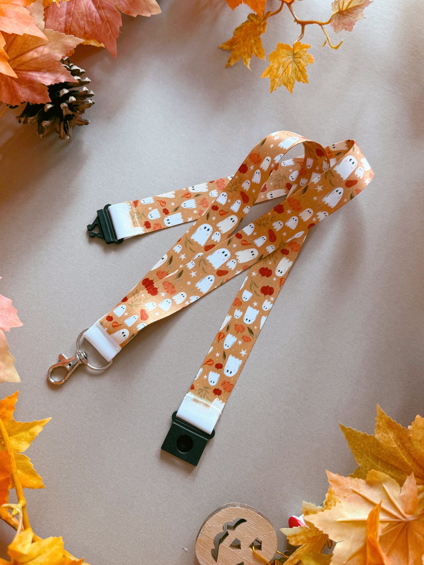 Pumpkin Ghost Lanyard - Golden