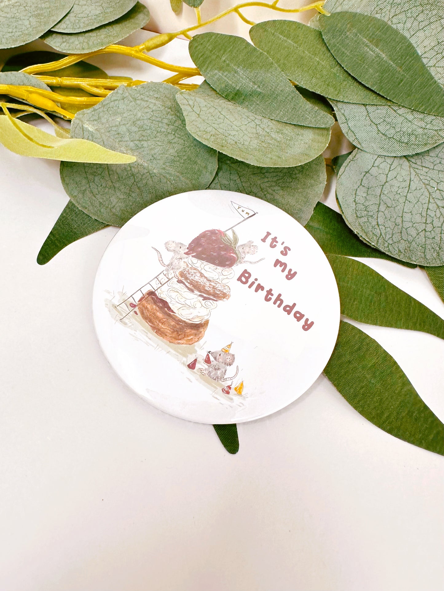 Strawberry Scone Mouse Birthday Badge