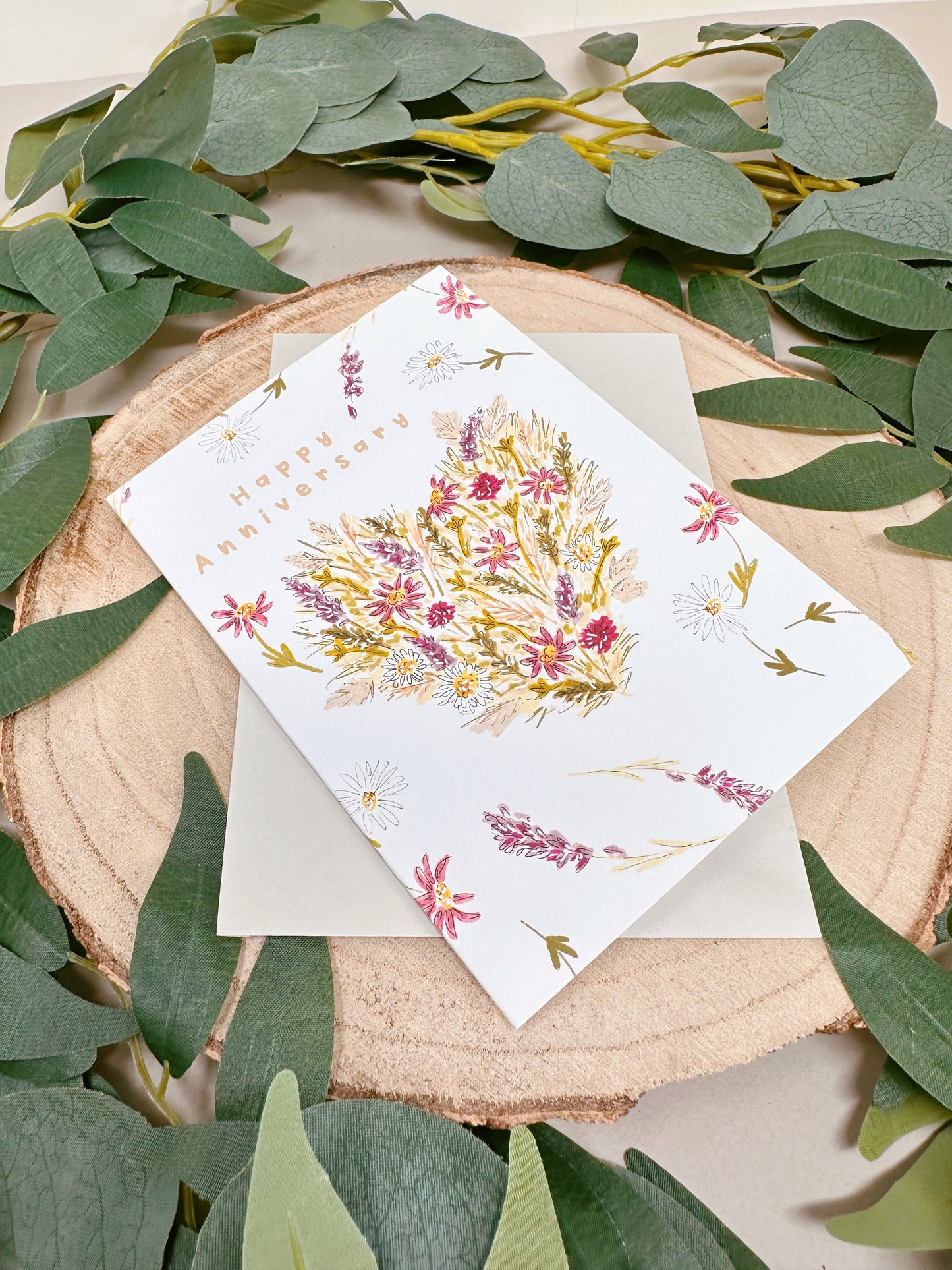 Floral Heart Anniversary Card