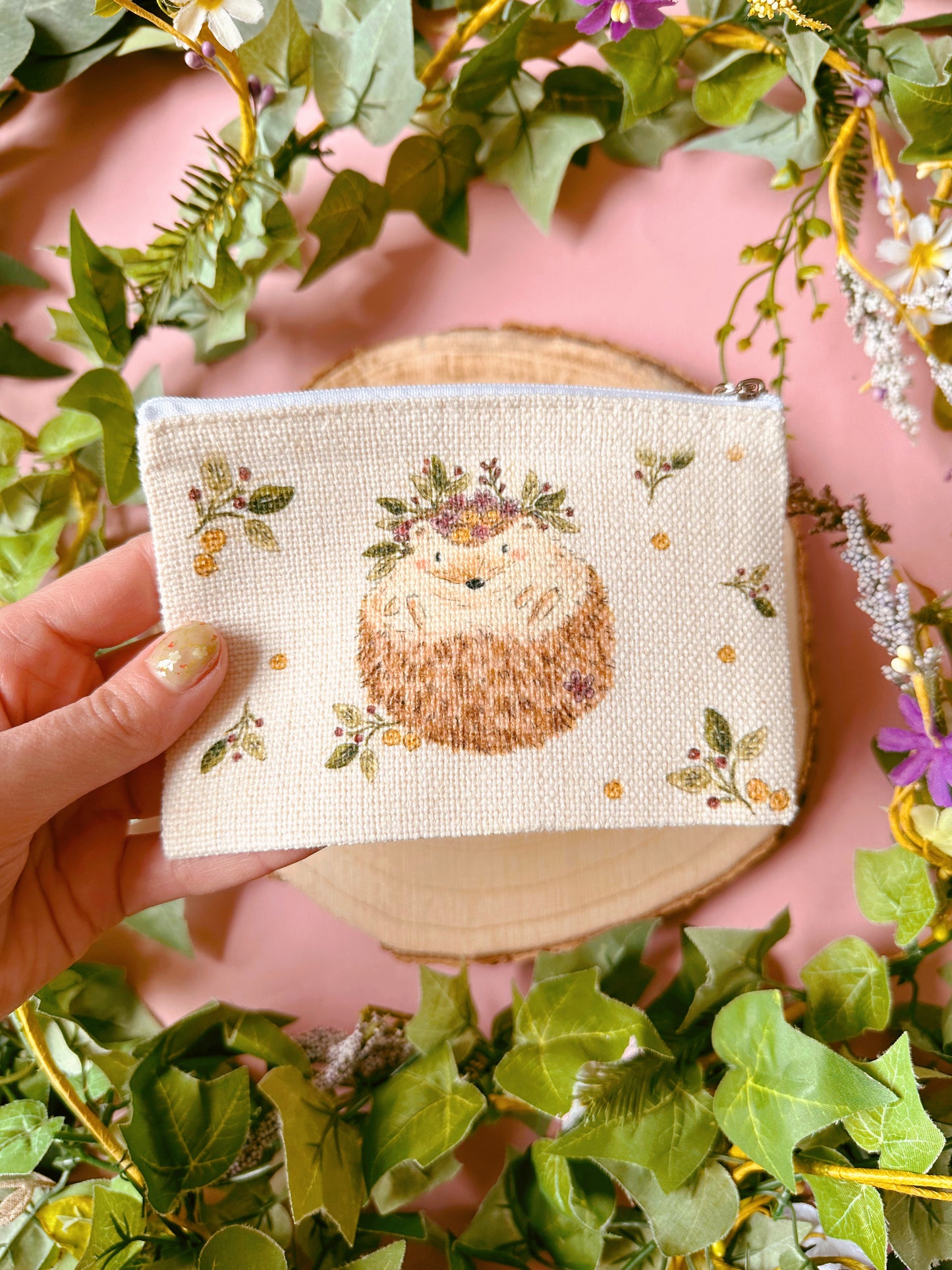 Floral Hedgehog Zip Case