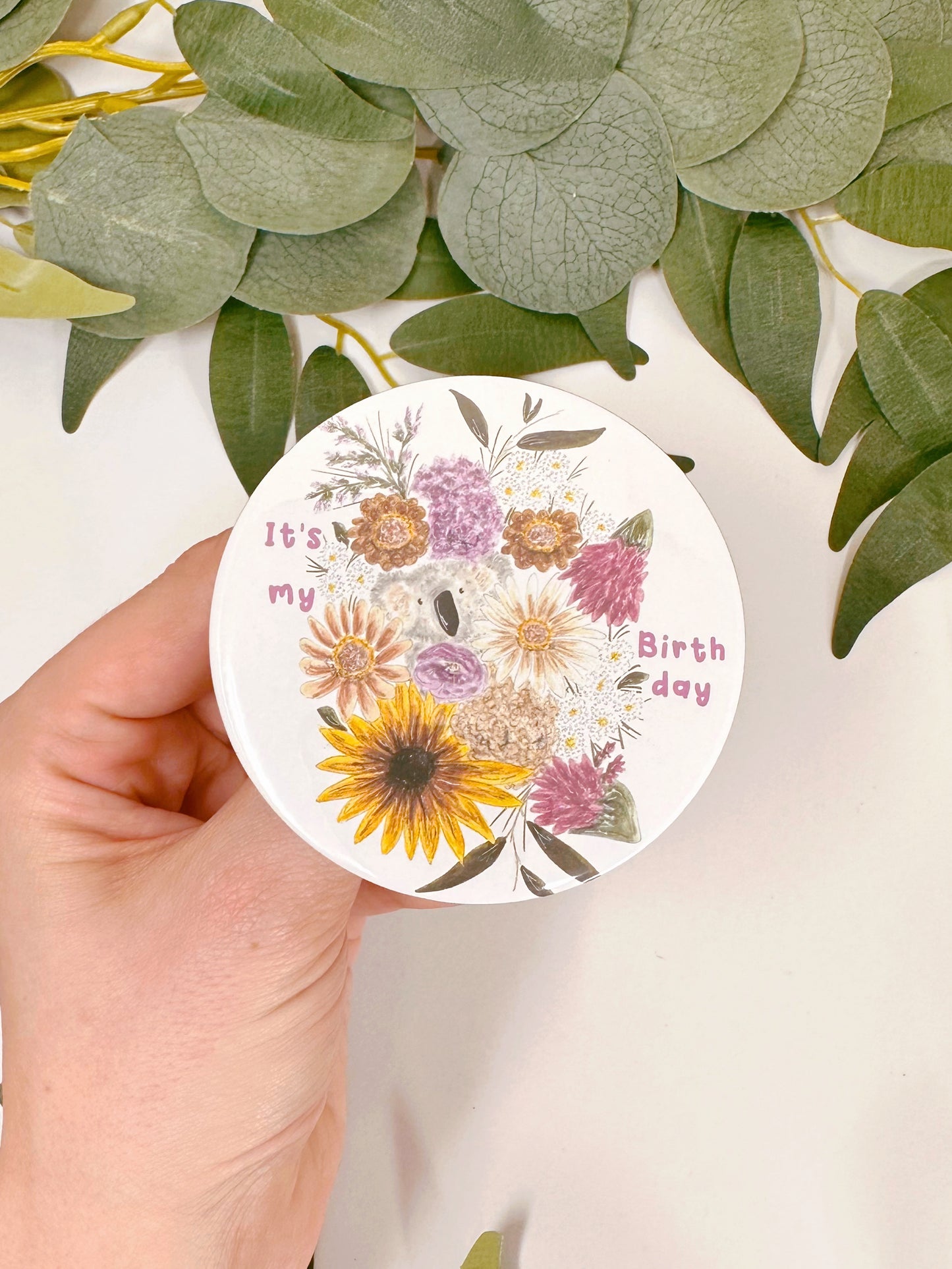 Floral Koala Birthday Badge
