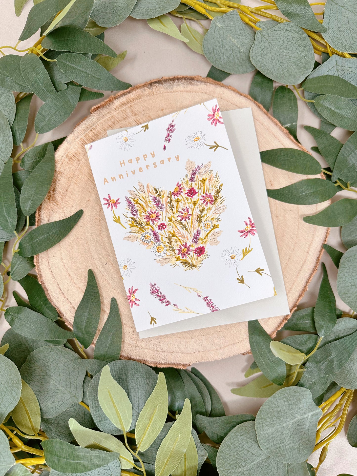 Floral Heart Anniversary Card