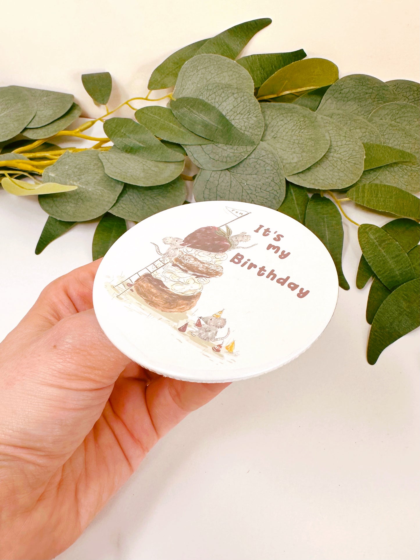 Strawberry Scone Mouse Birthday Badge