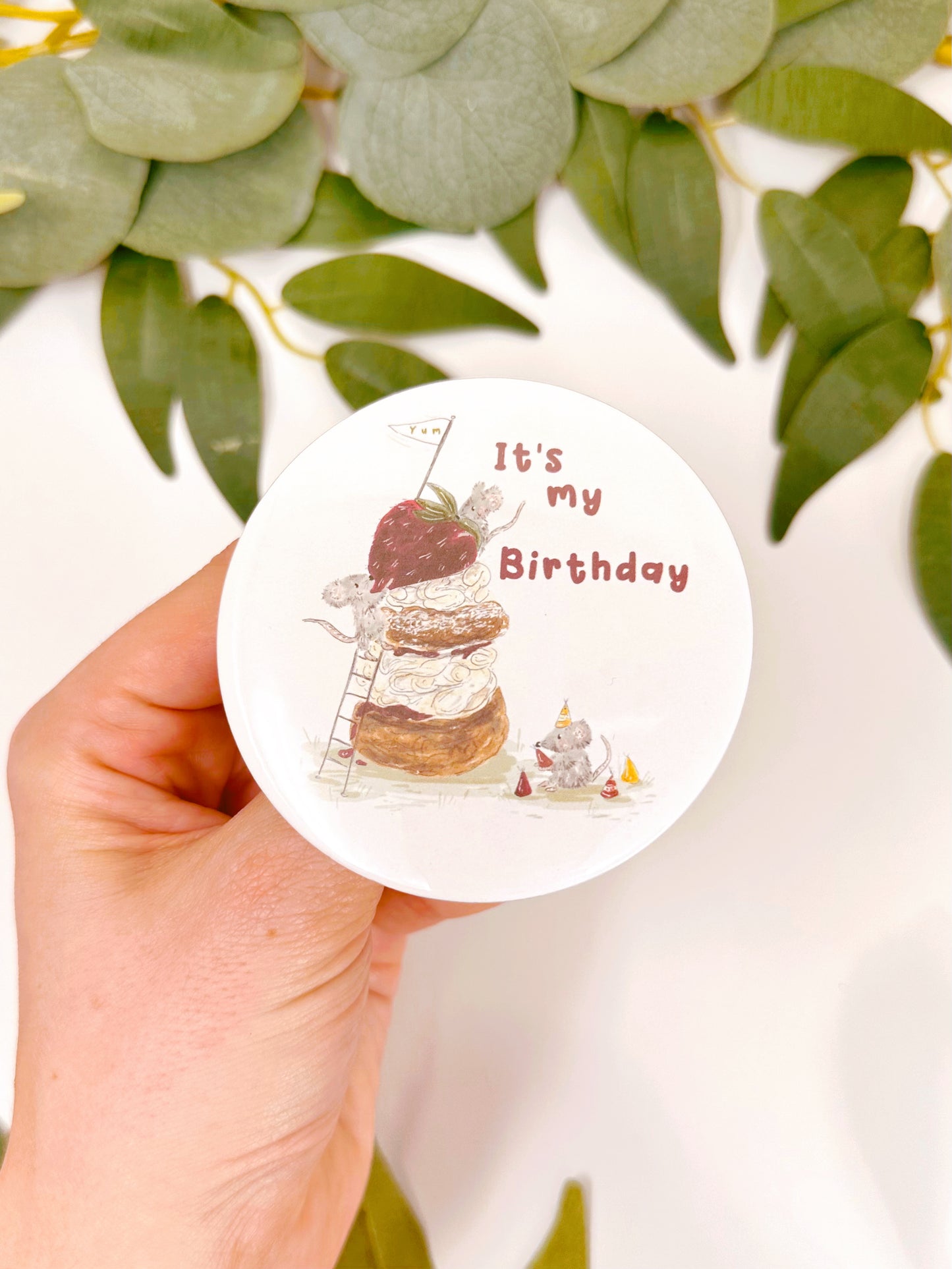 Strawberry Scone Mouse Birthday Badge