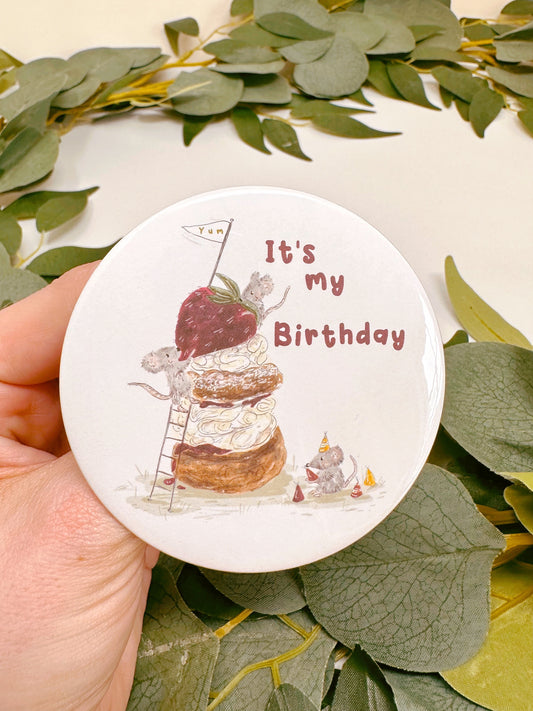 Strawberry Scone Mouse Birthday Badge