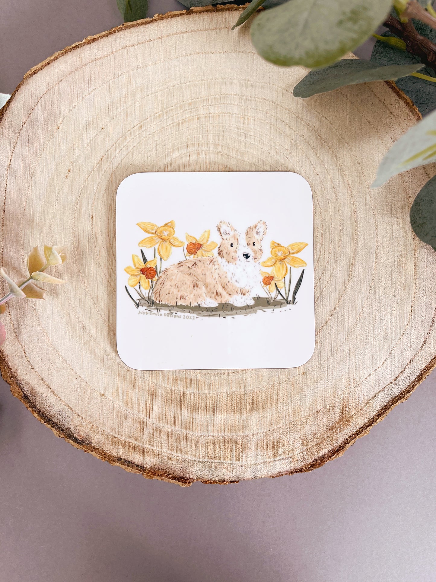 Corgi Daffodils Coaster