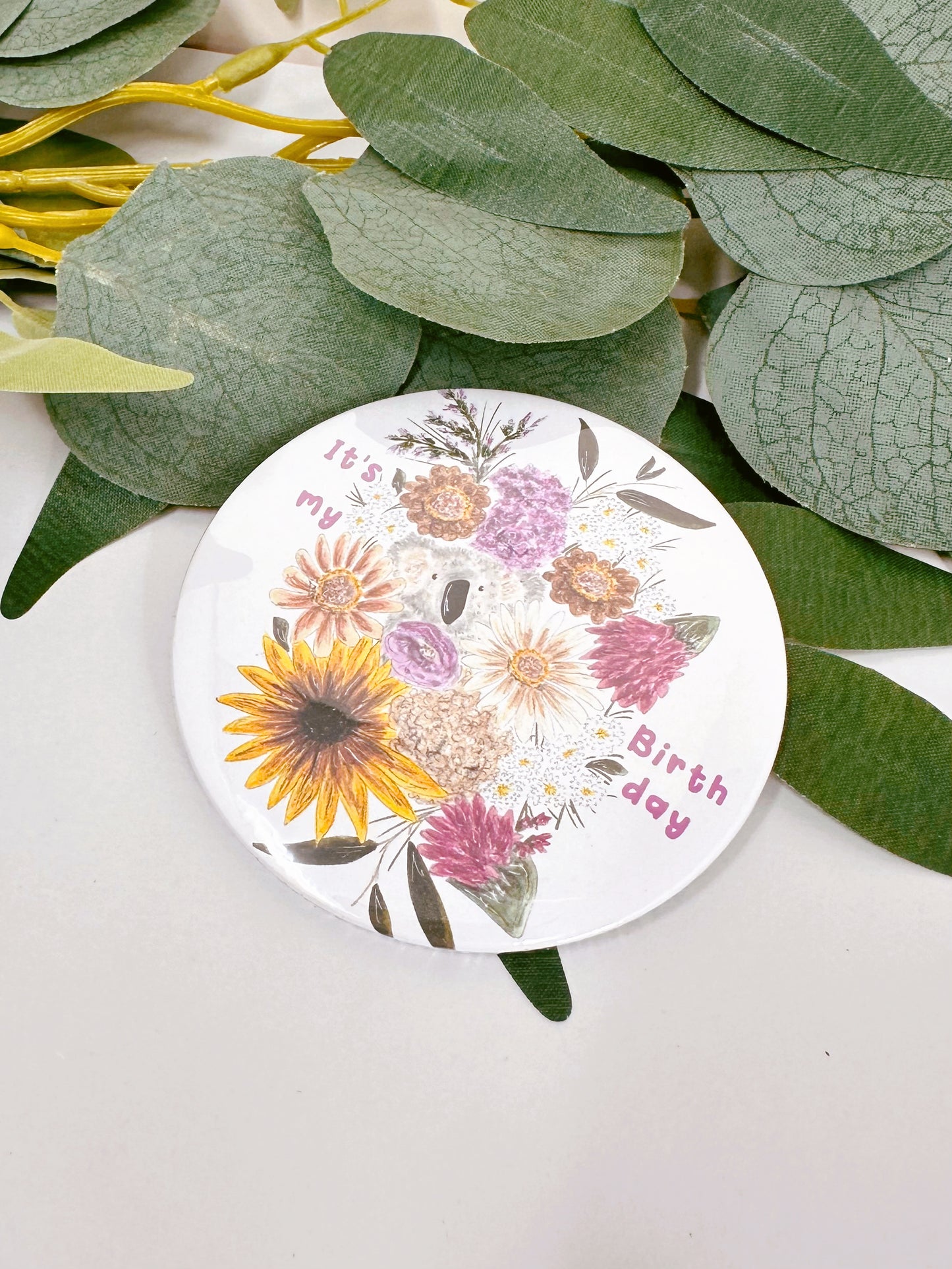 Floral Koala Birthday Badge