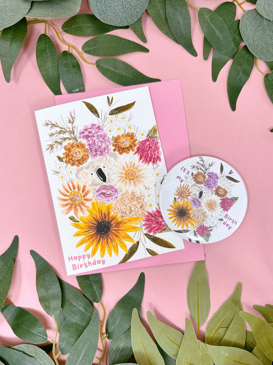 Floral Koala Birthday Card