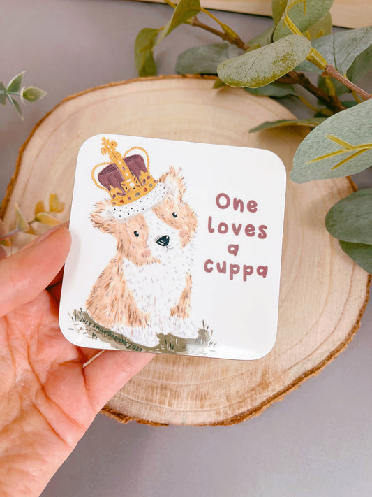 Corgi “one loves a cuppa “ coaster