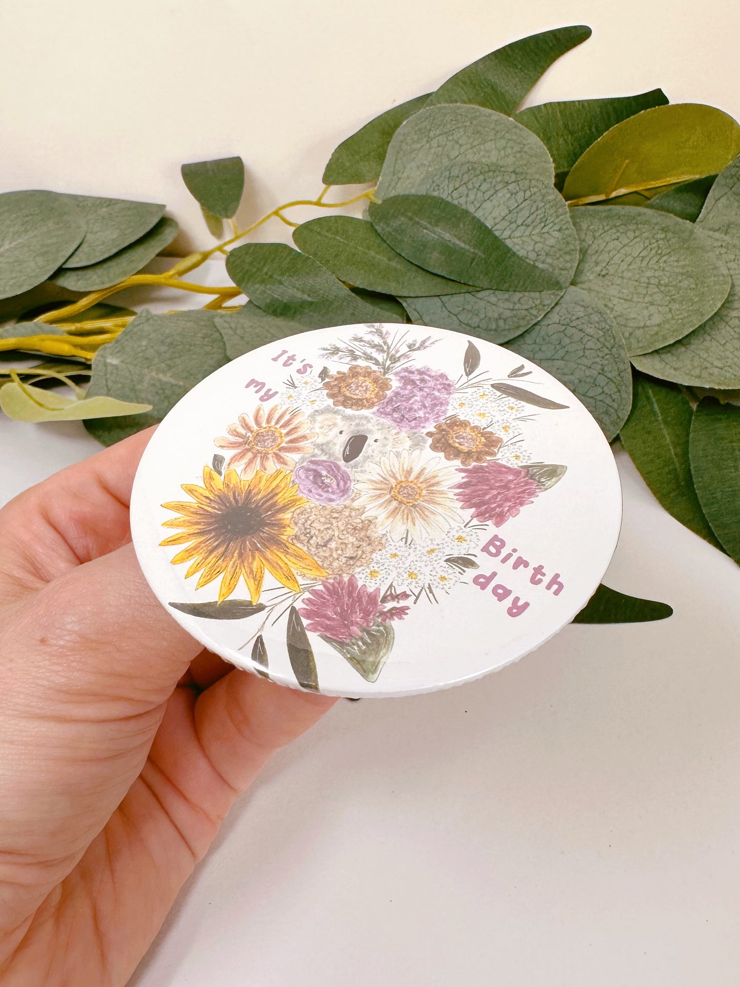 Floral Koala Birthday Badge