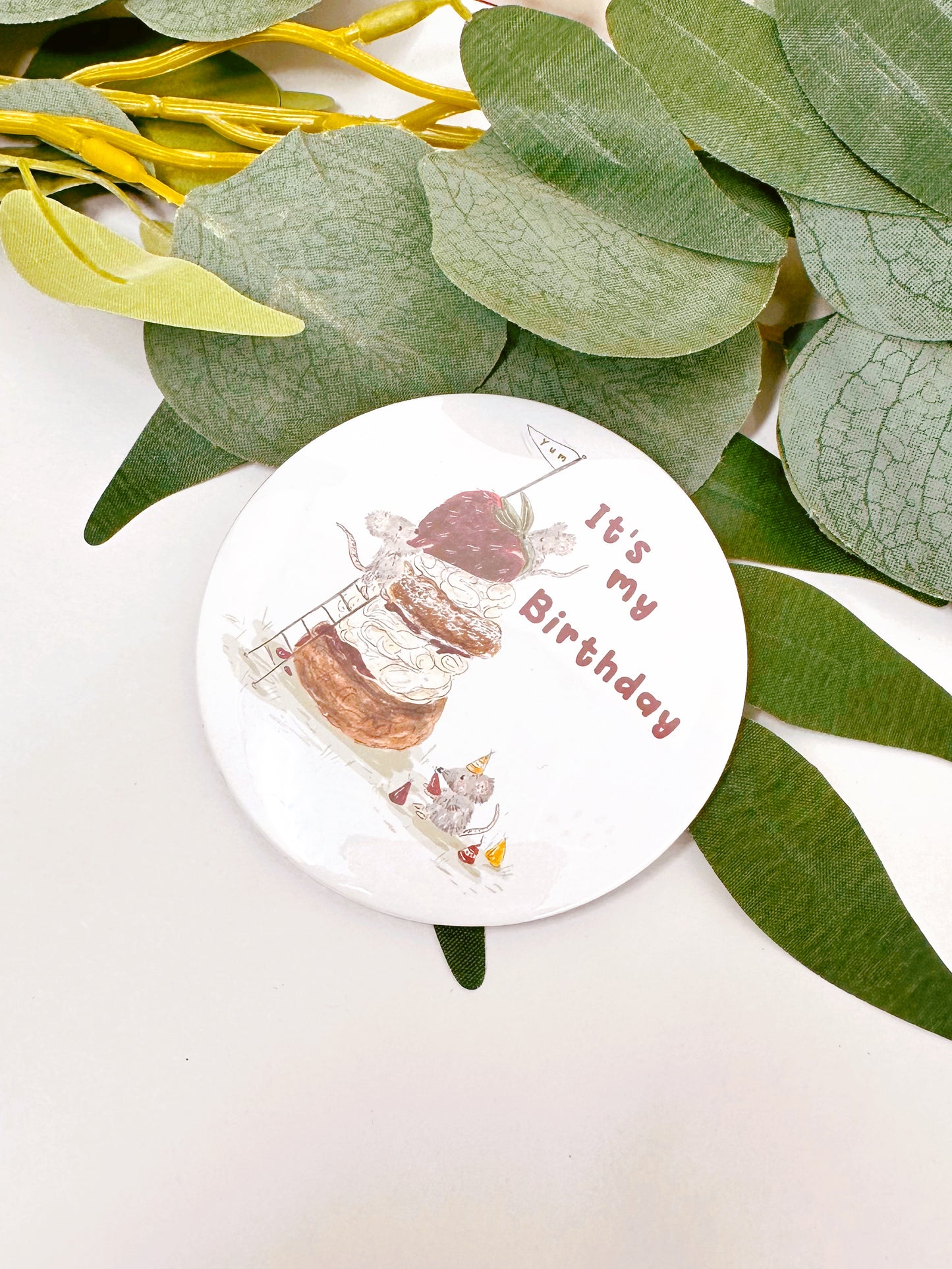Strawberry Scone Mouse Birthday Badge