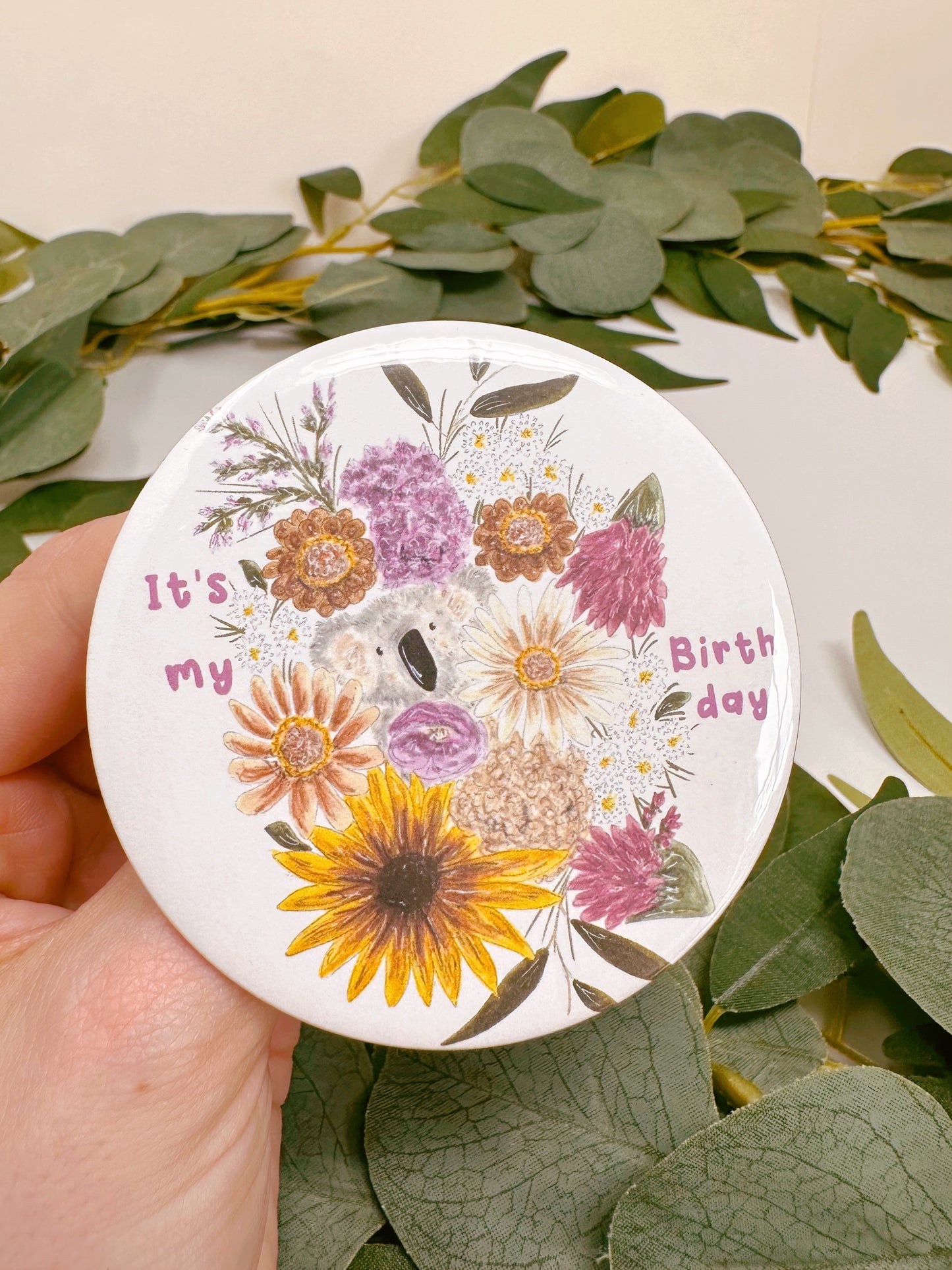 Floral Koala Birthday Badge