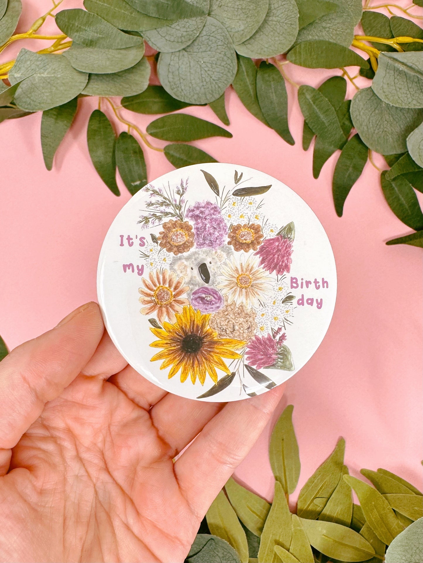 Floral Koala Birthday Badge