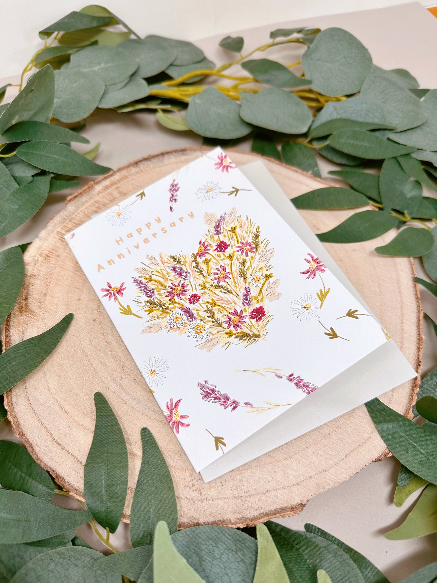 Floral Heart Anniversary Card