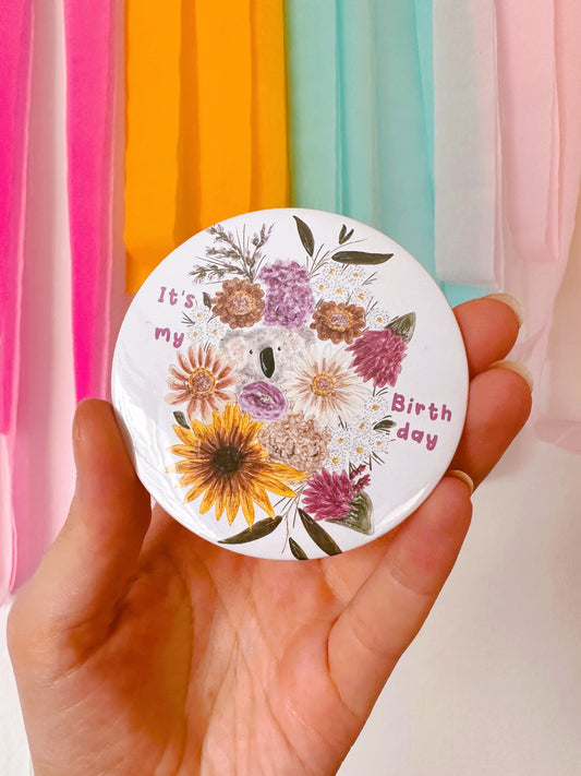 Floral Koala Birthday Badge