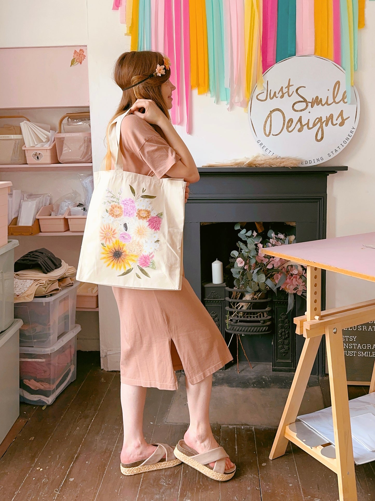 Floral Koala Giant Tote Bag