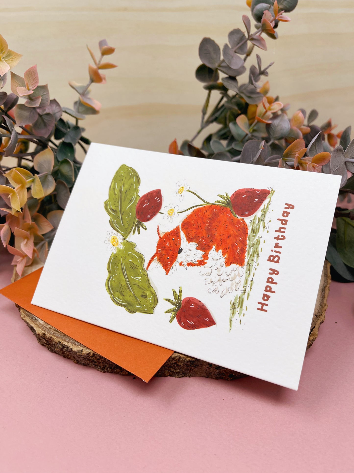 Fox Strawberry Birthday Card