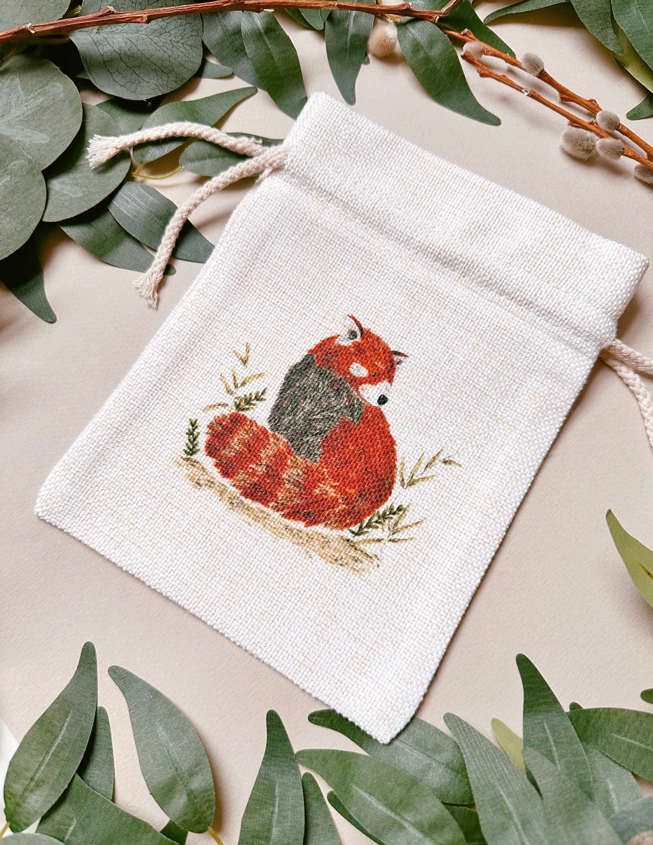 Red Panda Drawstring Bag