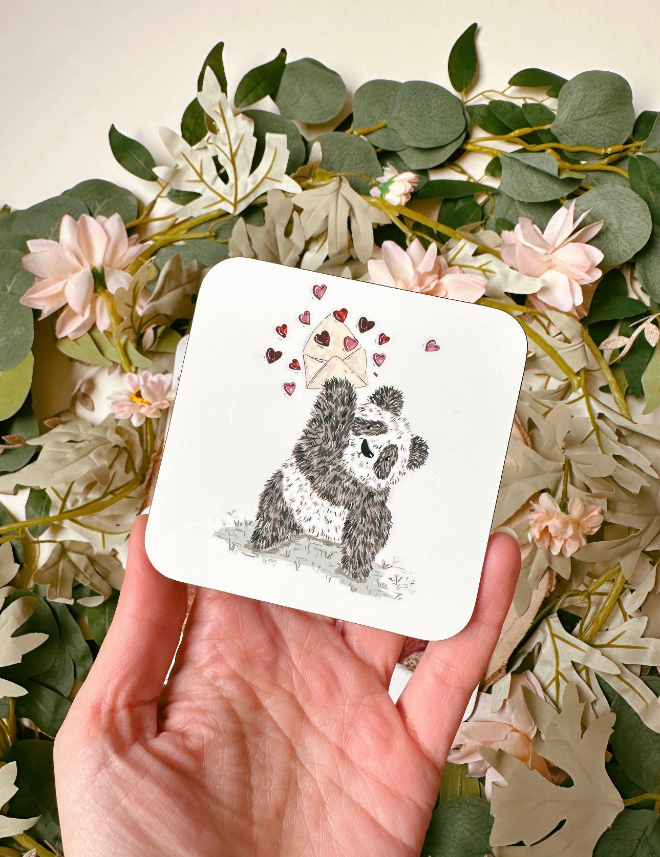 Panda hearts envelope coaster